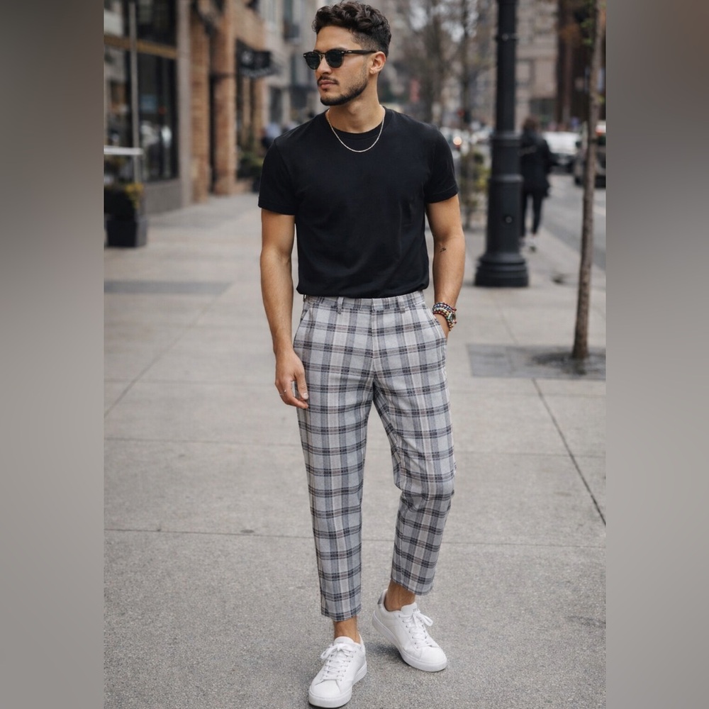 Dickies Windowpane Plaid Chino Pants 28x32 Regular Fit Gray Skate Workwear